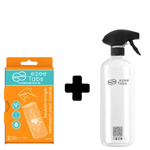 EzeeTabs keukenreiniger starterset - verpakking met twee tabs en herbruikbare fles